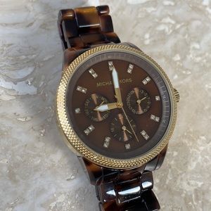Michael Kors Tortoise Shell Watch w/ Swarovski Hour Markers, EXCELLENT CONDITION